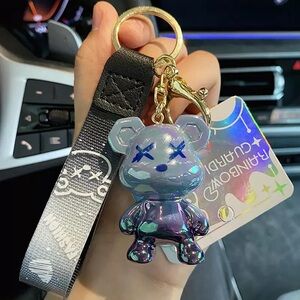 Holographic Bear Keychain with Black Strap